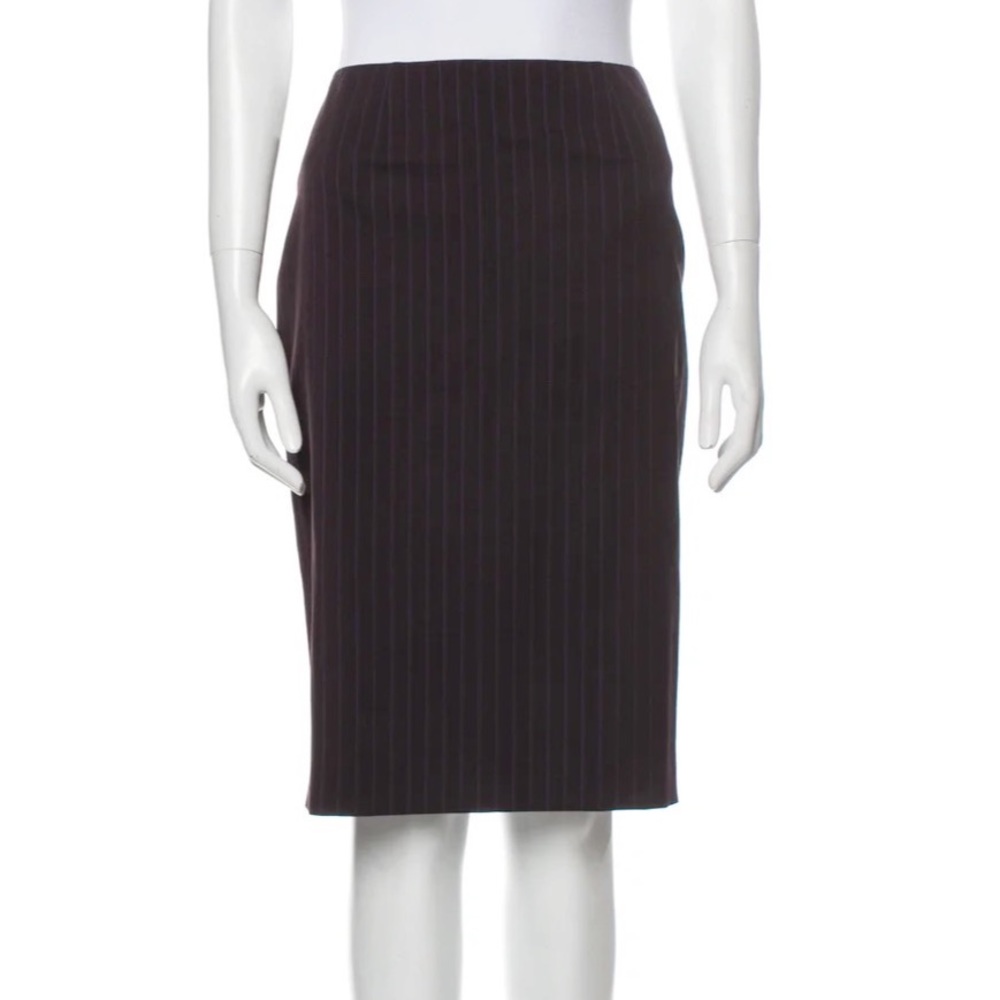 Escada striped wool blend pencil skirt knee length high waist workwear brown